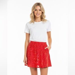 Old Navy Red floral Pleated Skater Mini Skirt size medium